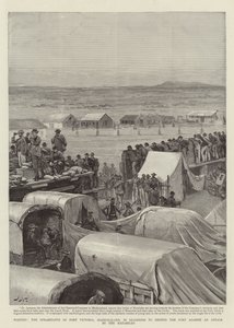 Esperando, los habitantes de Fort Victoria, Mashonaland, listos para defender el fuerte contra un ataque de los Matabeles